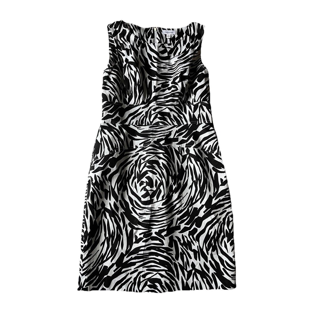 Calvin Klein Zebra Print Shift Dress Women’s Size 12 Sleeveless Back Zip Lined
